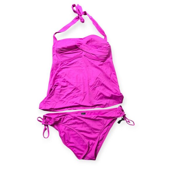 NWT Bisou Bisou Size L Magenta Pink Side Tie Tankini Bikini Swimwear New - Picture 1 of 4